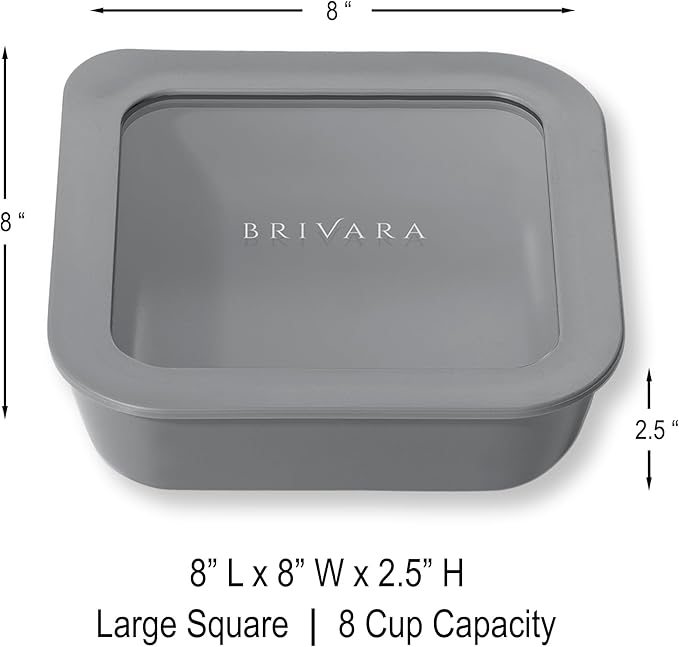 Ceramic Coated Glass Food Storage Container | No PTFE, PFOA, PFAS, and BPA | Reusable Non Toxic Meal Prep Container with Glass Lid | Easy To Store | 8 Cup Square [Smoke]