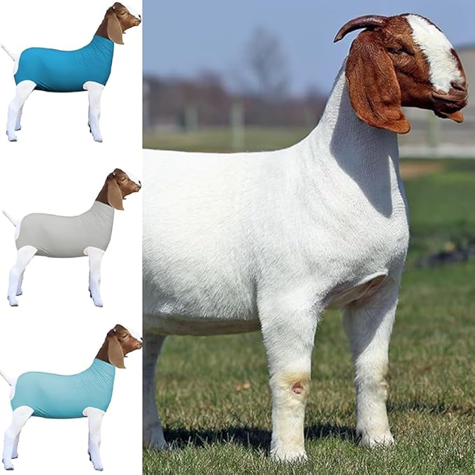 Light Grey Spandex Goat Tube Cover for Show Goats - Large Size, Durable Livestock Show Supplies, Breathable & Adjustable Fit (Light Grey, Large)