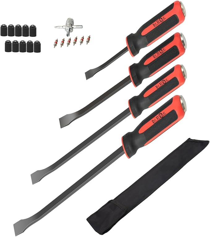 Dr.Roc 4pcs Pry Bar Set with Ergonomic Handles with Strike Cap and Angled Tip Machanic Hand Tools for Prying, Lifting,Pulling,demolishing and Repairing
