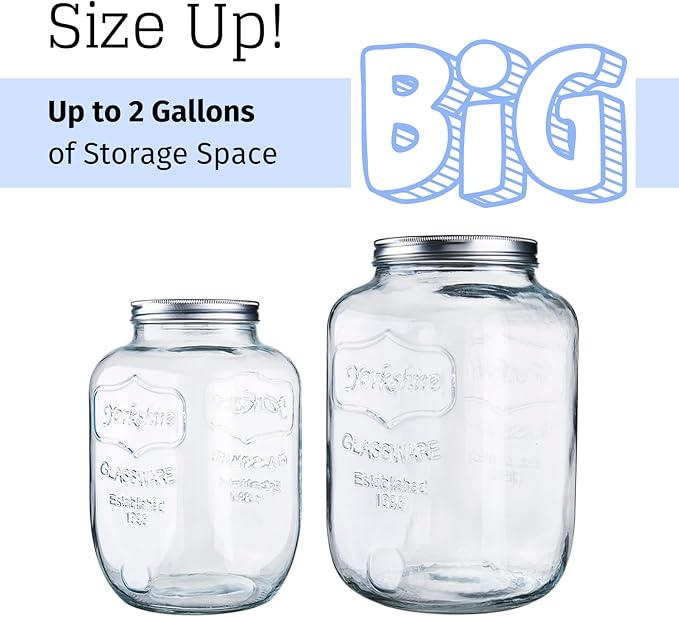 Diamond Star 1 Gallons Mason Jar with Brushed Tin Lid, Large Glass Wide Mouth Canning Food Storage Containers for Kitchen Canning Cereal, Pasta, Sugar, Beans, Spice, Preserves, Dog Treat