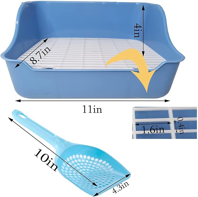 Hamiledyi Guinea Pig Potty Training Small Animal Litter Box Ferret Litter Box Bunny Plastic Square Cage Toilet with Grate(Blue)