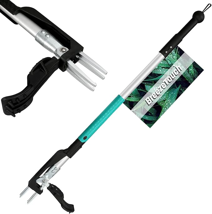 Breeze Touch 39" Weed Pulling Tool, 4-Claw Detachable Weed Puller Tool with Long Handle Adjustable, Heavy Duty Stand Up Weeder Weeding Tool for Lawn, Yard, Garden, Dandelion Picker, Weed Remover