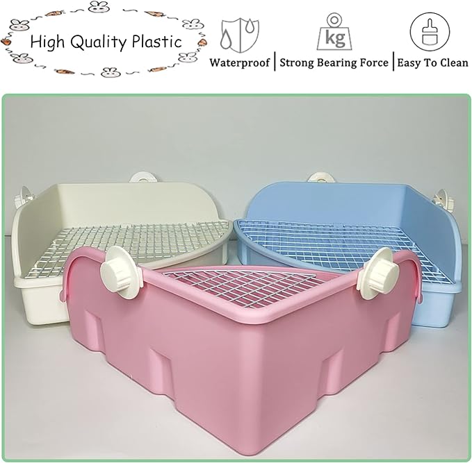 PINVNBY Large Rabbit Litter Box Small Animal Cage Toilet Pet Potty Bunny Corner Litter Box Trainer Bigger Pan Fan Shape Litter Boxes for Adult Ferret Guinea Pigs Chinchilla Galesaur (Pink)