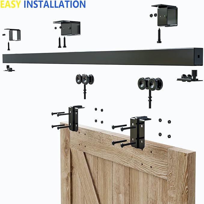 12FT Box Rail Hardware Heavy Duty Steel Sliding Barn Door Track, Ceiling Mount Kit, Fit Indoor and Exterior Door, Smoothly and Quietly Easy to Install Single Door Hardware