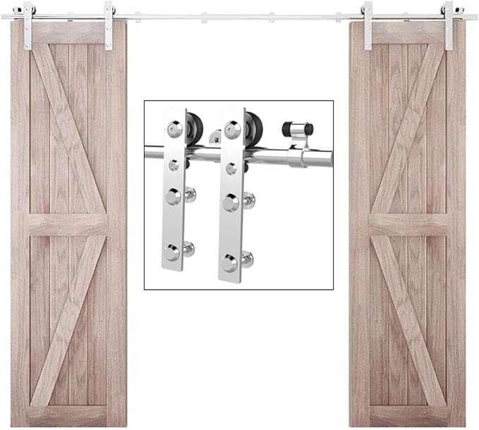 TSMST 4FT Sliding Barn Door Hardware Kit, Top Mount Stainless Steel Heavy Duty Sturdy Barn Door Track for Double Wood Door, Slide Smoothly Quietly (L Style)