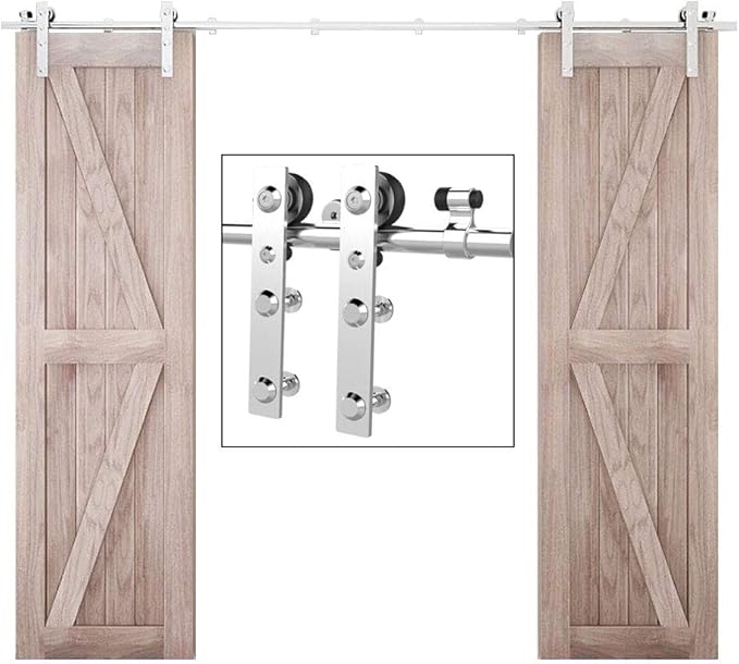 TSMST 7.5FT Sliding Barn Door Hardware Kit, Stainless Steel & Aluminum, Heavy Duty, Quiet Operation, Rustic Style, Silver