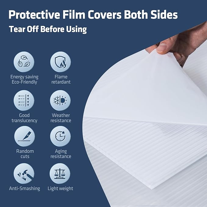 UMIG 6 PCS 6' x 2' x 0.32'' Polycarbonate Greenhouse Panels, Twin-Wall Waterproof UV Protected Corrugated Plastic Roof Panels Sheets, Clear Replacement Panels for Greenhouse, Outdoor, Plant