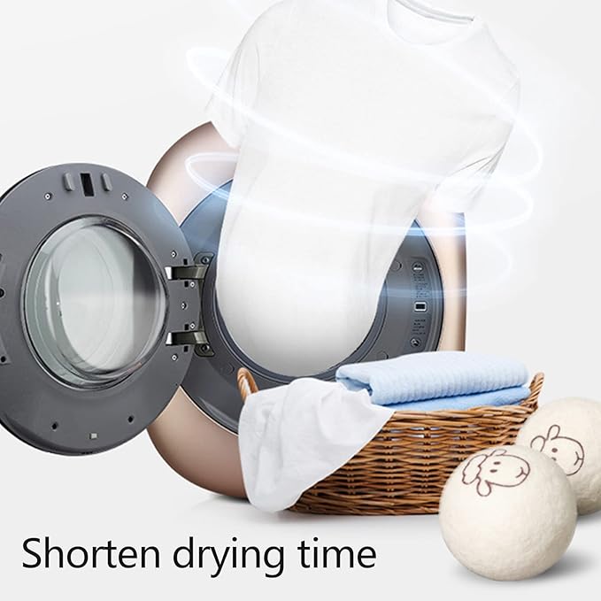 TOPINCN 6pcs Wool Dryer Balls with Storage Bag, 7cm Fabric Softener Reusable Wool for Laundry Softens Clothes Reduces Static Wrinkles Drying Time