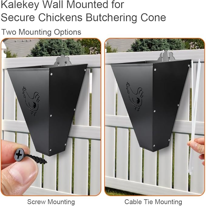 Medium Size Chicken Cone, Heavy-Duty Chicken Kill Cone Metal Poultry Processing Equipment, Wall Mounted for Secure Butchering of Chickens, Ducks & Turkeys (Up to 8Lb)