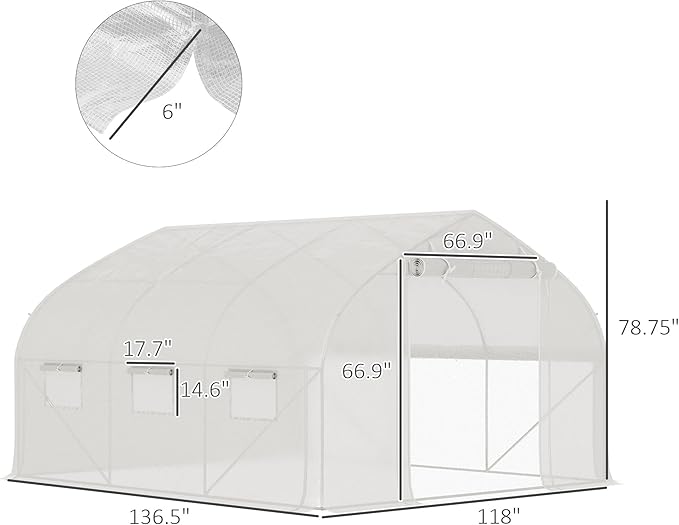 Outsunny 11.5' x 10' x 6.5' Walk-in Tunnel Greenhouse, Green House with Zippered Mesh Door, 7 Mesh Windows & Roll-up Sidewalls, Upgraded Gardening Plant Hot House with Galvanized Steel Hoops, White