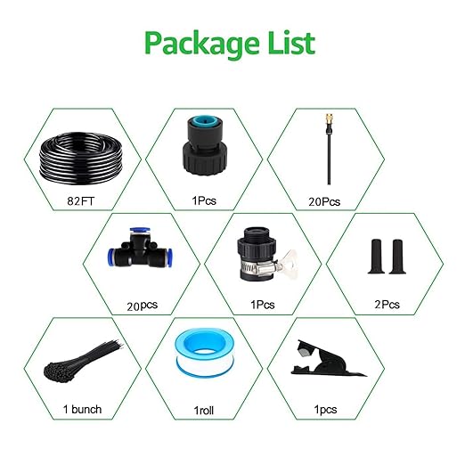 82FT Drip Irrigation Kits with Quick Connector,Automatic Irrigation System with Replaceable 360-degree Bending Dropper,atomizing Copper Nozzle for Watering System for Garden Plant Lawn Patio.