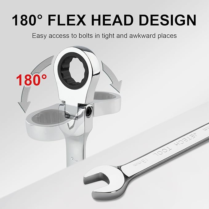 Jetech 13mm Ratchet Wrench Flex Head: Box End Wrench 12Pt| Metric Ratcheting Combination Chrome Vanadium,Forged, Extra Durability