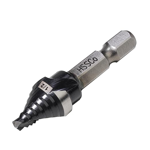 M35 HSS 1/2 Inch Step Drill Bit, Single Size Unibit with Double Spiral Flutes for Drilling Small Holes on Stainless Steel, Metal, Wood, Plastic
