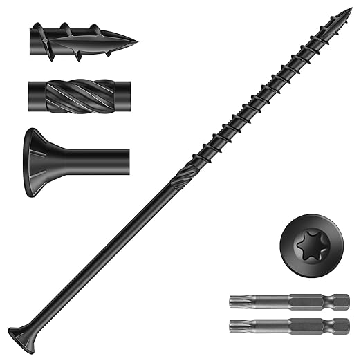 #10 x 5 Inch Deck Screws (328Pcs) 8lb. Carbon Steel, Black, Flat Head, Rust Resistant epoxy Coated, with T25 Star Bit