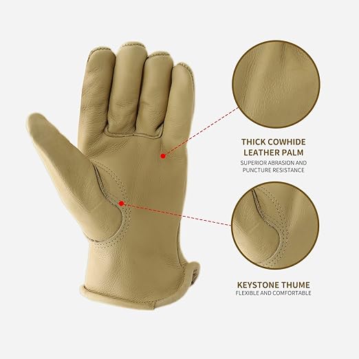 HLDD HANDLANDY 2 Pairs Leather Work Gloves for Men & Women, Cowhide Work Gloves for Driving, Construction, Yardwork, Gardening, BBQ, Welding