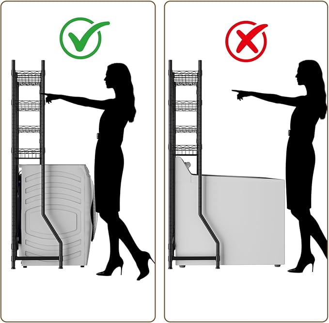 Over Washer and Dryer Shelves,2 Tier Adjustable Height Wire Shelving Laundry Room Storage Organization Clothes Drying Rack with Hanger Rod&Hooks,Space Saving Organizers Shelf,Black
