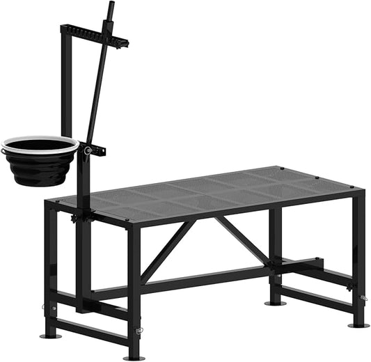 400 LBs Goat Milk Stand for Pygmy and Dwarf Goats, Goat Stand with Feed Bin, Goat Milking Stand for Sheep Trimming and Milking, Hoof Trimming Stand Adjustable Size, Iron Black