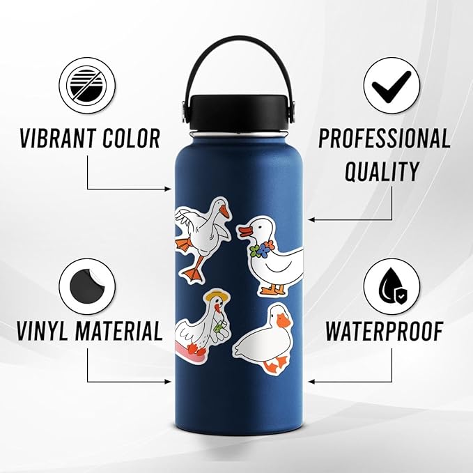 Pack 50 Pcs Funny Animal Cute Duck Stickers for Water Bottles Waterproof Laptop Luggage Computer Scrapbooking Teens Adults Girls Boys Aesthetic Sticker Packs Small Vinyl Decals