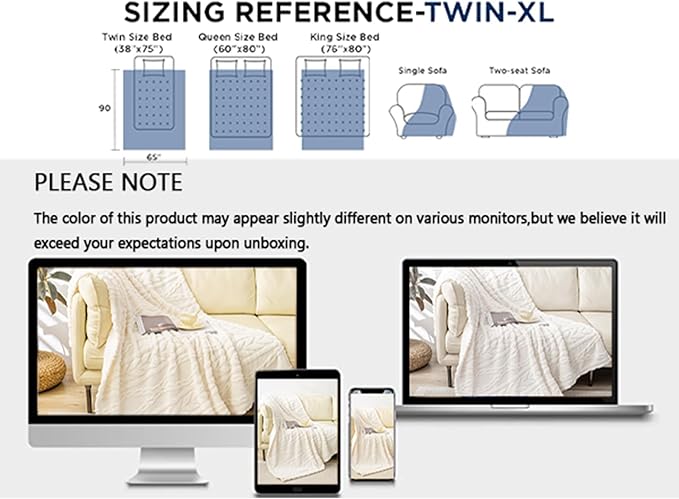 YUSOKI Sherpa Twin XL Blanket-3D Stylish Design Super Soft Fuzzy Cozy Warm Blanket Thick Plush Fluffy Furry Blankets for Teen Girls Women Couch Bed Sofa Chair Men Boys Gift(Ivory,65"x90")