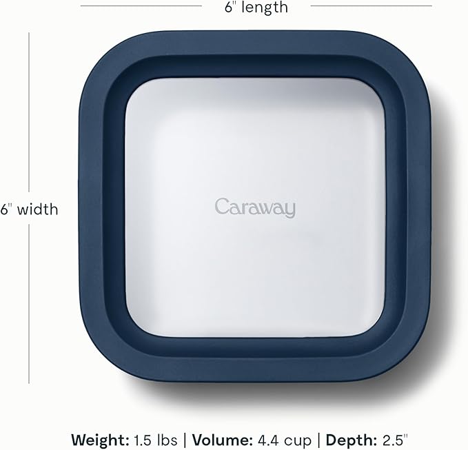 Caraway Glass Food Storage - 4.4 Cup Glass Container - Ceramic Coated Food Container - Non Toxic, Non Stick Lunch Box Container with Lids - Dishwasher, Oven, & Microwave Safe - Navy
