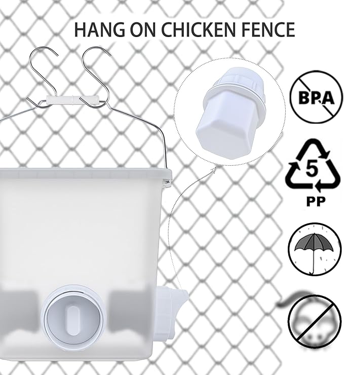 Automatic Chicken Feeder and Waterer Set Chicken Feed Bucket with 3 Feeders Ports Poultry Waterer Water Cups
