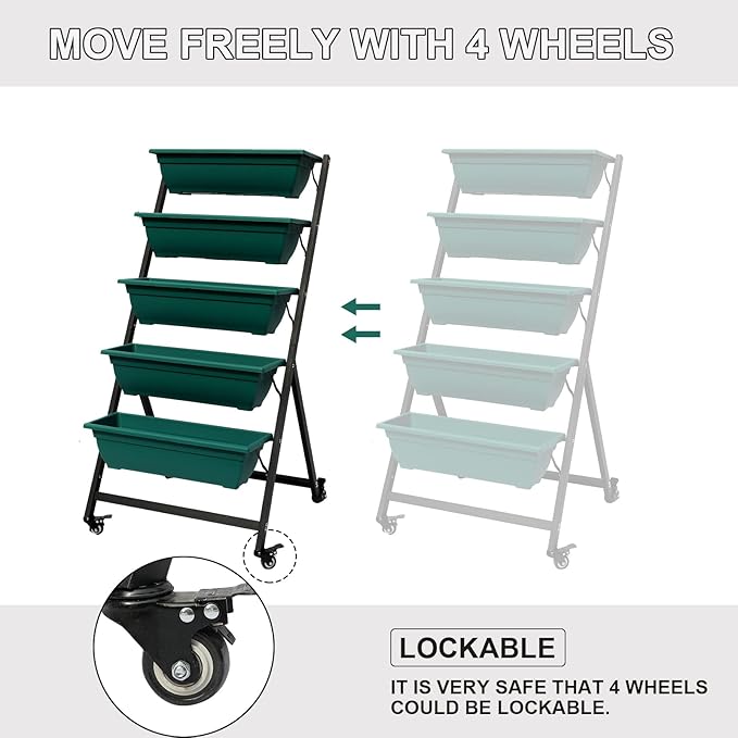 Vertical Raised Garden Bed, Freestanding Elevated Planter with Drain Holes, 5 Tier Planter Box Container Gardening Outdoor Indoor Gift for Flowers Vegetable Seeds Patio Balcony Greenhouse, Green