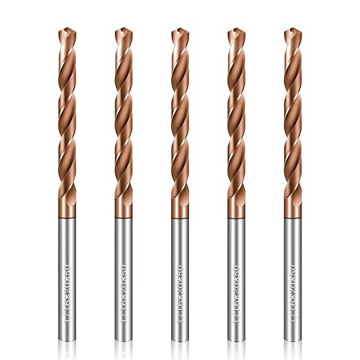 Solid Carbide 1/16" Drill Bits, Tungsten Carbide Drill Bit Set with TISIN Coated, Metal Drill Bit Set for Stainless Steel Hardened Steel Cast Iron Alloy Copper, 5 Pcs