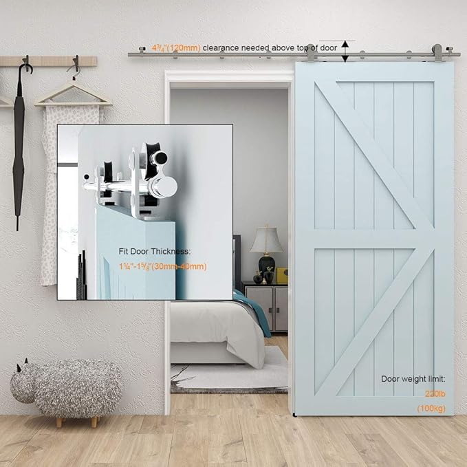 TSMST 10FT Sliding Barn Door Hardware Kit, Top Mount Stainless Steel Heavy Duty Sturdy Barn Door Track for Single Wood Door, Slide Smoothly Quietly (T Style)