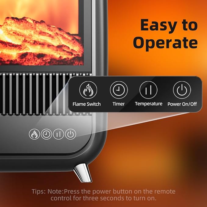 FLYMOON 11.8” Electric Fireplace Heater, Fireplace Heater with 3D Different Flame Effects, 750/1200W, Timer, Electric Fireplace Heaters with Overheating & Tip-Over Protection, Indoor Fireplace