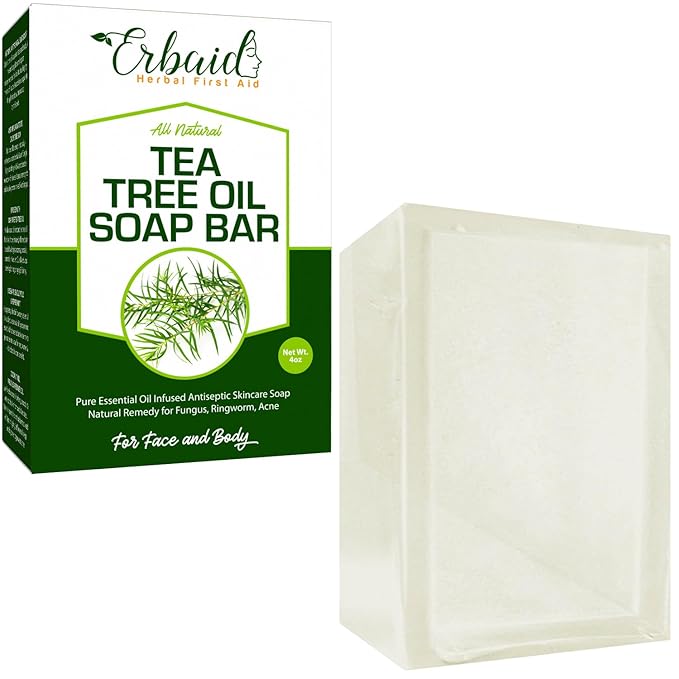 Tea Tree Oil Soap Bar for Face & Body, 4oz –All Natural Remedy Skin Cleanser – Pure Essential Oil Infused Skincare Cleansing Soap for Dirt & Acne - Tea Tree Face & Body Wash Made in USA
