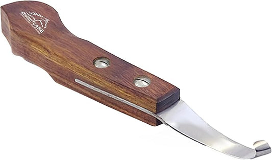 Equine Care Left-Handed Hoof Knife – Ultra-Sharp J2 Steel Blade | Professional Farrier Hoof Knife & Horse Hoof Trimmer | Ergonomic Wooden Handle for Horses & Livestock Hoof Care