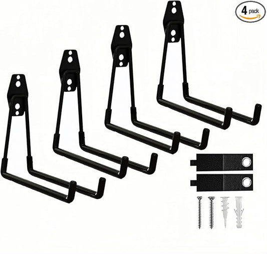 4 Pack Garage Hooks Heavy Duty with Anti-Slip Coating, Steel Utility Ladder Hooks for Hanging Garden Tools, Hoses, Ropes, Bikes and More (7.7in)