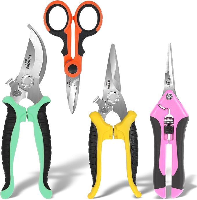 4-Pack Multifunctional Garden Scissors Set-Stainless Steel Pruning &Floral Shears with One-Piece Handle Blades for Tree Pruning, Flower Trimming, and Fruit Picking Tasks at Home&Garden Tool.