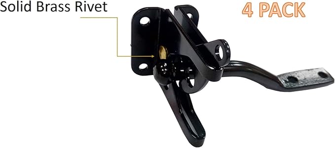 QCAA Self-Locking Gate Latch, 2-1/8", Steel, Black, Made in Taiwan, 4 Pack