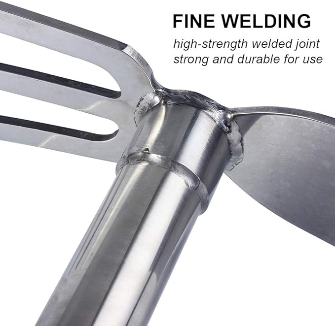 Stainless Steel Garden Hoe Rake Hand Tool, 15" Metal Hand Hoe & 3 Prong Cultivator Dual Headed Gardening Tool for Weeding, Digging, Seeding Multipurpose