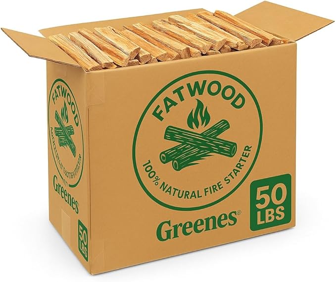Greenes Fence Fatwood Fire Starter – 50 lb Box – 100% Natural Resin Pine Kindling – Chemical-Free All-Weather for Fireplaces, Campfires, Wood Stoves & Grills
