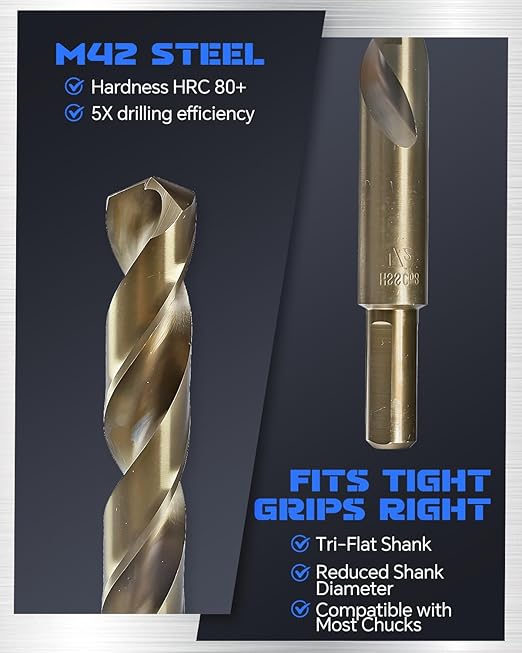 COMOWARE Cobalt Drill Bit Set- 21Pcs M42 High Speed Steel Twist Jobber Length for Hardened Metal, Stainless Steel, Cast Iron and Wood Plastic with Indexed Storage Case, 1/16"-1/2"