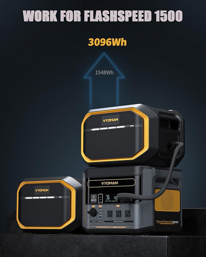 VTOMAN FlashSpeed 1500 Extra Battery, 1548Wh Large Capacity LiFePO4 Battery with BMS Protection for Camping, Home Backup, Suitable for FlashSpeed 600/1000/1500 Portable Power Station Expand Capacity