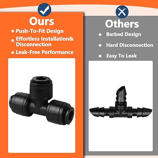 1/4 Inch Drip Tubing Irrigation Fittings Kit - 40 Pieces Set 1/4'' Drip Line Push-to-Fit Connectors Includes 10 Tees 10 Coupling 10 Elbows 10 End Cap