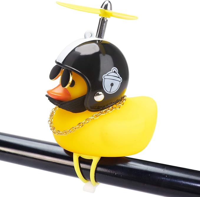 wonuu Rubber Duck Toy Car Ornaments Yellow Duck Car Dashboard Decorations Squeeze Duck Bicycle Horns with Propeller Helmet