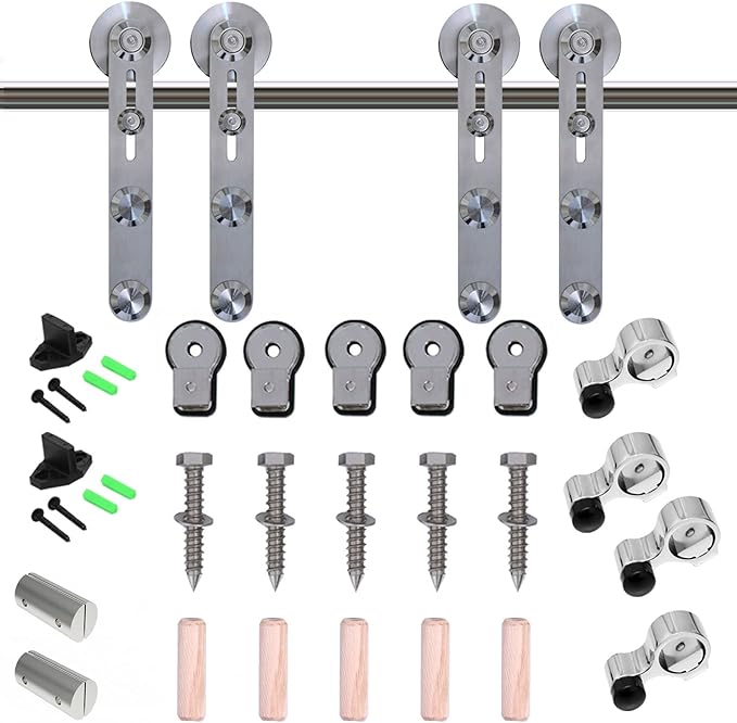 TSMST 13FT Sliding Barn Door Hardware Kit, Top Mount Stainless Steel Heavy Duty Sturdy Barn Door Track for Double Wood Door, Slide Smoothly Quietly (I Style)