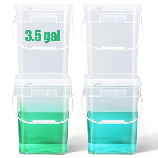 ASEVAT Square 3.5 Gallon Bucket with Lid, Clear Food Grade Storage Containers with Lids, Pail Container with Handle, Bucket for Cleaning Heavy-Duty Extra Durable BPA Free