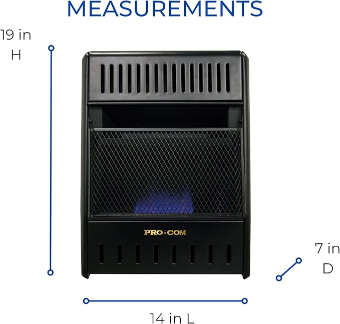 ProCom ML100TBAHR Ventless Propane Gas Blue Flame Space Heater with Thermostat Control for Living Room, Bedroom, Home Office, 10000 BTU, Heats Up to 300 Sq. Ft., Includes Wall Mount, Black