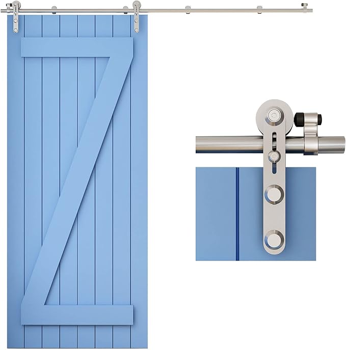 TSMST 8FT Sliding Barn Door Hardware Kit, Stainless Steel Heavy Duty Sturdy Barn Door Track for Single Wood Door, Slide Smoothly Quietly (I Style)