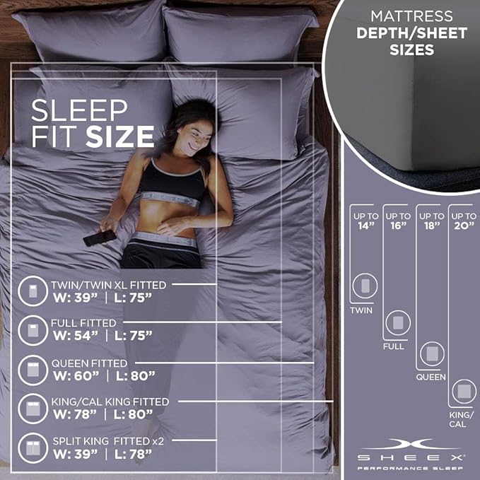 SHEEX - Active Comfort Cooling Sheets Set (Queen) Parchment - Moisture Wicking - 1 Flat Cooling Sheet, 1 Fitted Cooling Sheet, 2 Cooling Pillow Covers - Wrinkle Free - Sleep Aid