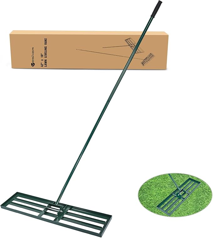 Yesker Lawn Leveling Rake 42 Inch for Soil Yard Leveling Rake with 42"x10" Ground Plate 72" Steel Handle Effort-Saving Heavy Duty Ground Leveler Tool for Backyard Garden Farm Golf Course Landscaping