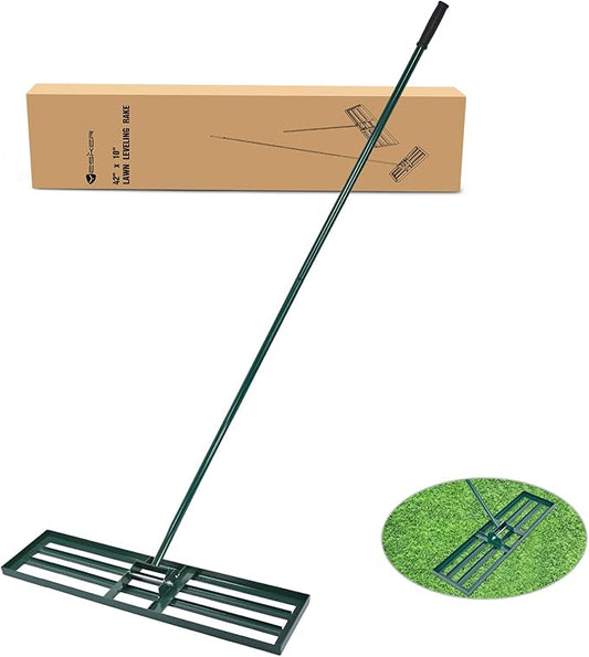 Yesker Lawn Leveling Rake 42 Inch for Soil Yard Leveling Rake with 42"x10" Ground Plate 72" Steel Handle Effort-Saving Heavy Duty Ground Leveler Tool for Backyard Garden Farm Golf Course Landscaping