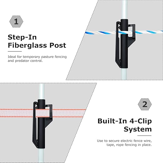 50 Pack Fixed Insulator Fiberglass Posts, 48 Inch Fiberglass Electric Fence Posts, Easy Step-in Posts for Livestock Fencing, Garden Fencing and Boundary Marking