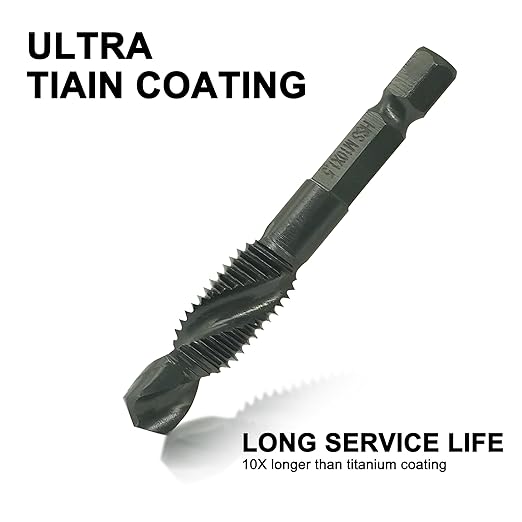Combination Drill and Tap Bit Set with Quick-Change Adapter of 13Pcs, 6 SAE Sizes: 6-32NC to 1/4-20NC, 6 Metric Sizes: M3 to M10,Suitable for Drilling Tapping Threading Countersinking