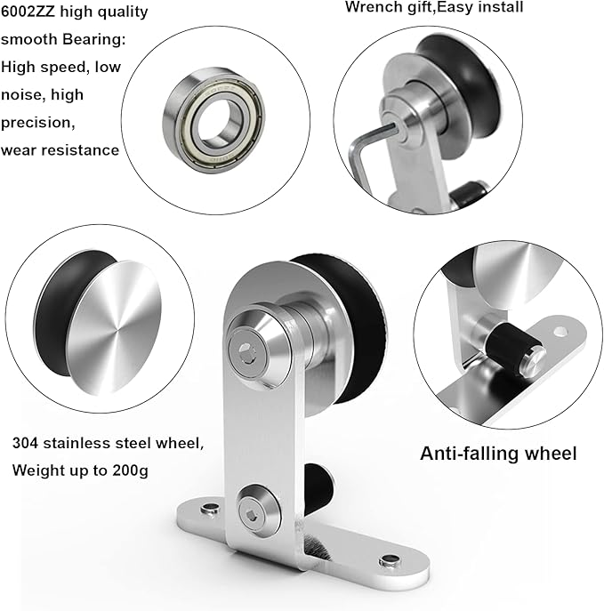 TSMST 7FT Sliding Barn Door Hardware Kit, Top Mount Stainless Steel Heavy Duty Sturdy Barn Door Track for Single Wood Door, Slide Smoothly Quietly (T Style)